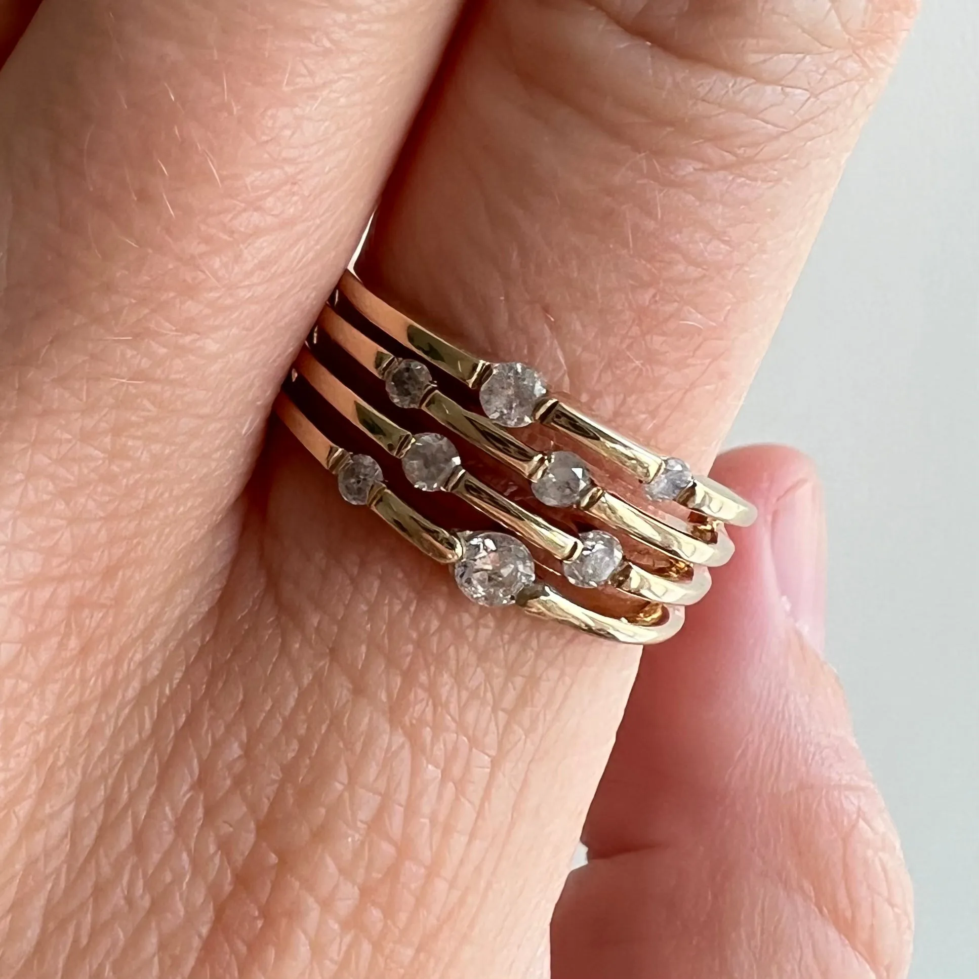 V I N T A G E // stacked constellation / 10k yellow gold and diamond instant ring stack / size 7.75