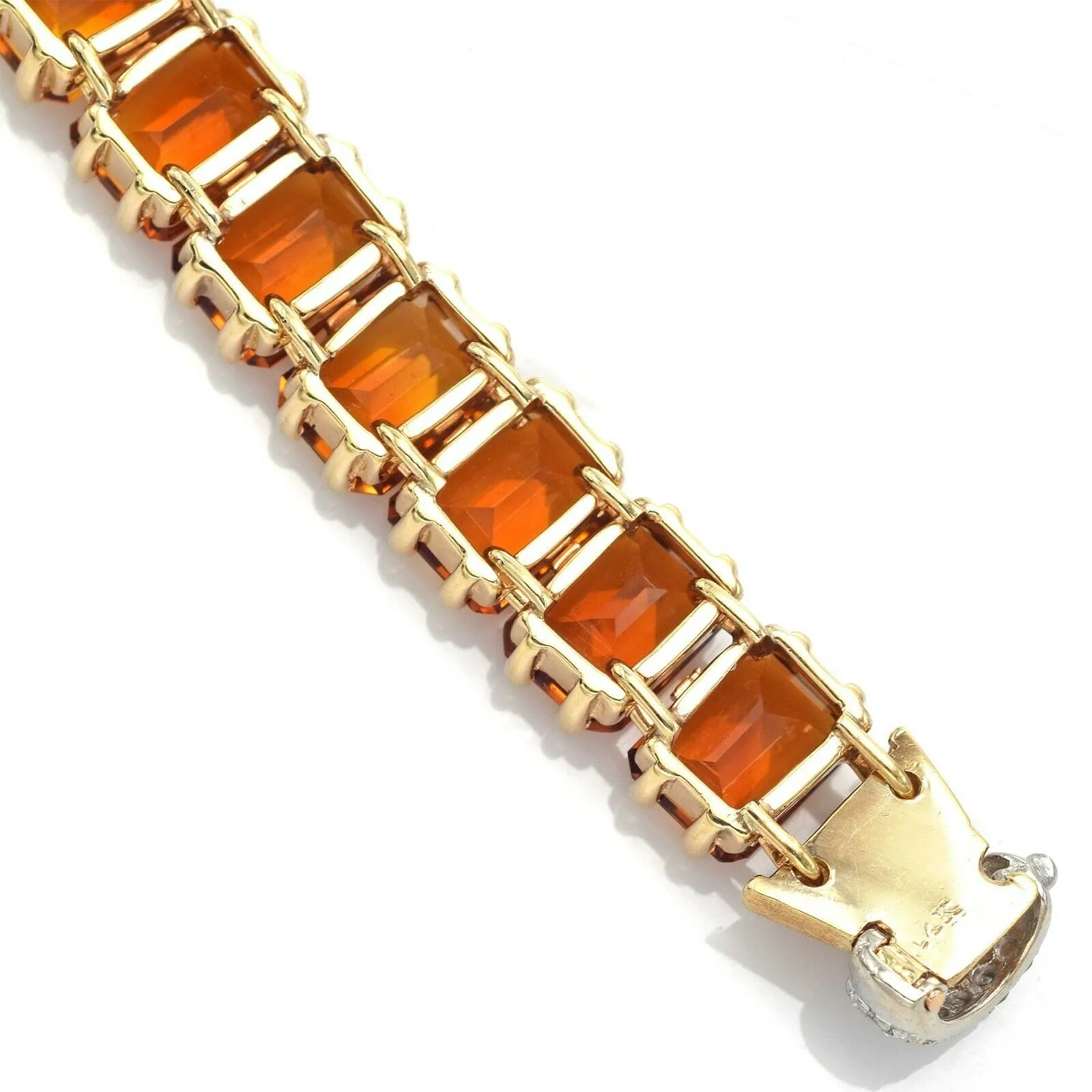 Vintage 14K Gold Bracelet 38.41 TCW Citrine & Diamond Tennis Bracelet 37G G/H VS