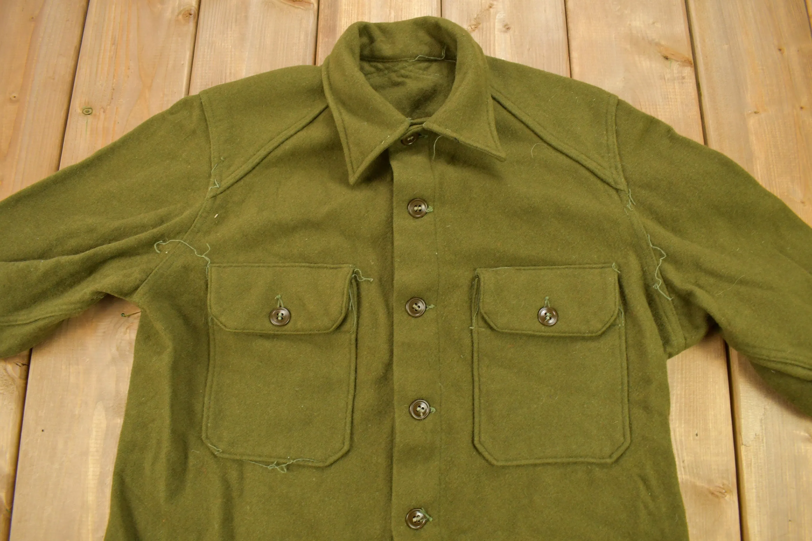 Vintage 1940s WW2 American Wool Button Up Infantry Shirt / Military / Militaria / Army Souvenir / True Vintage / Wool Shirt