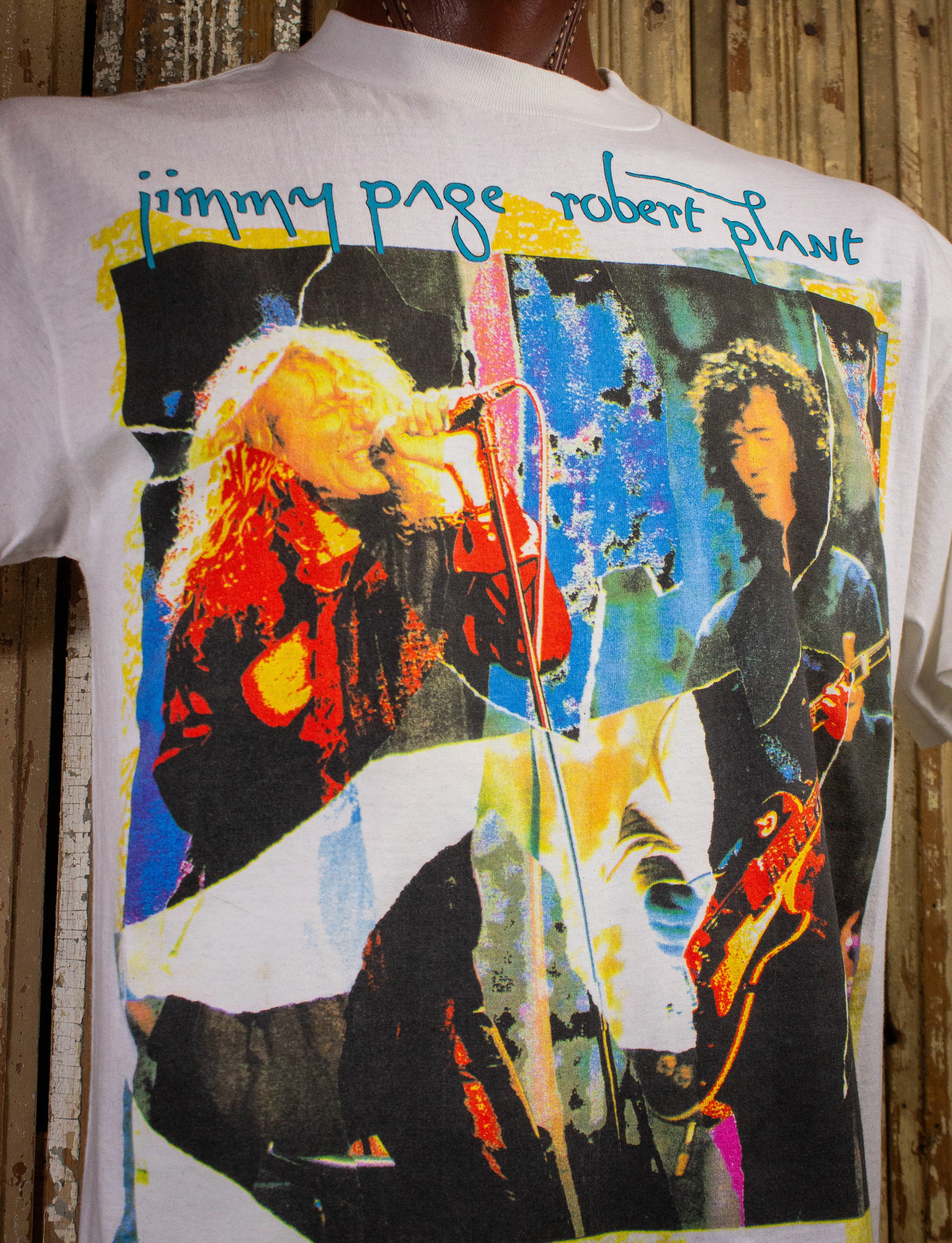 Vintage 1995 Jimmy Page and Robert Plant World Tour Concert T White Large