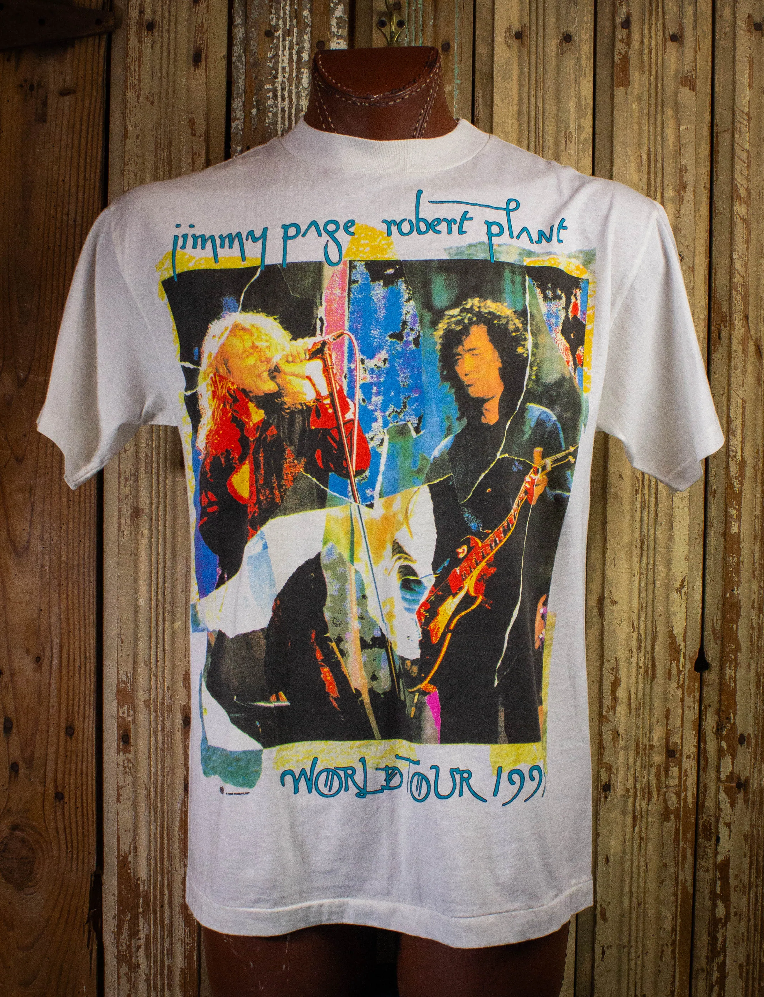 Vintage 1995 Jimmy Page and Robert Plant World Tour Concert T White Large